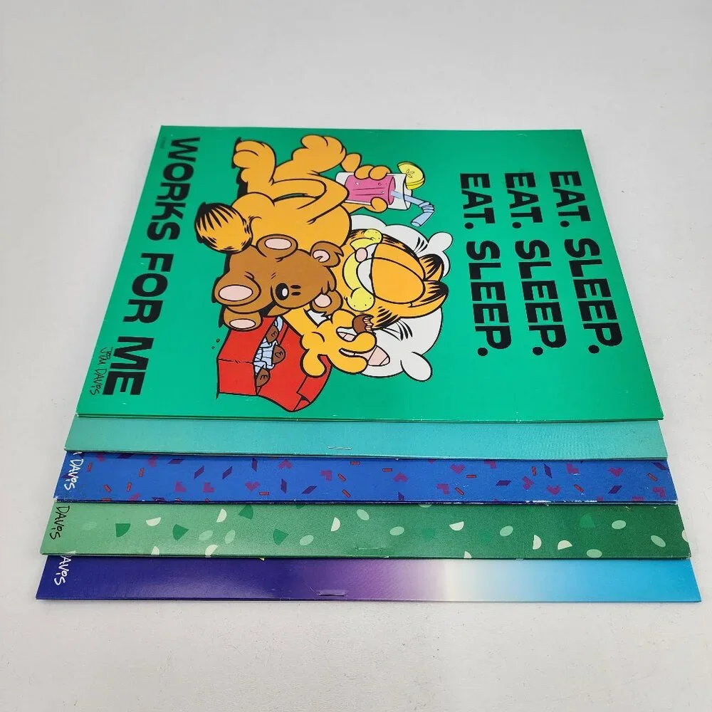 New Lot of 5 Vtg 1999 Garfield Cat & Odie Dog School Binder Pocket Folders NOS